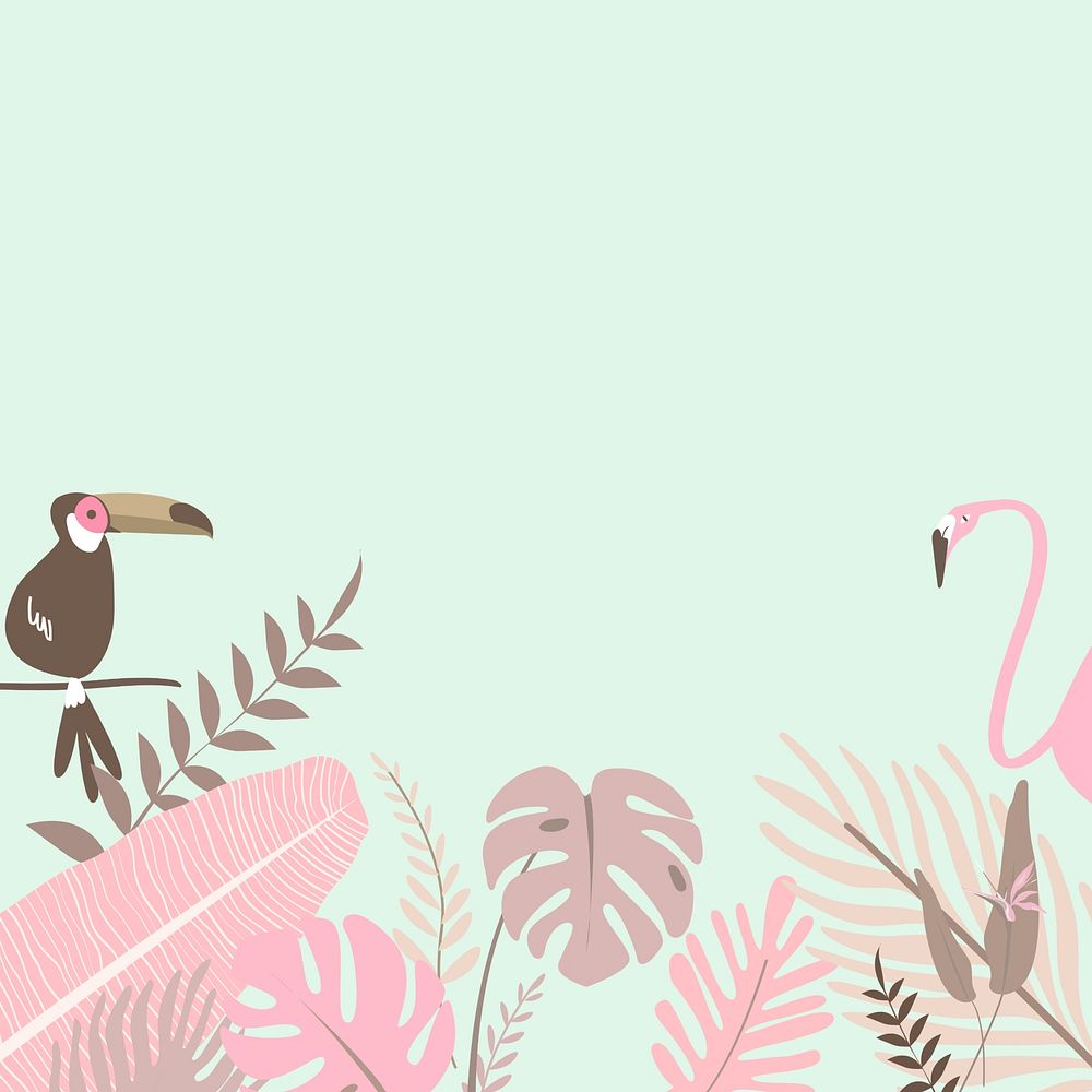 Pastel pink botanical flamingo border, green design