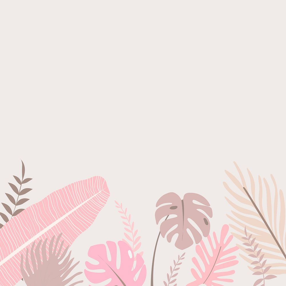 Pastel pink botanical leaf border, beige design