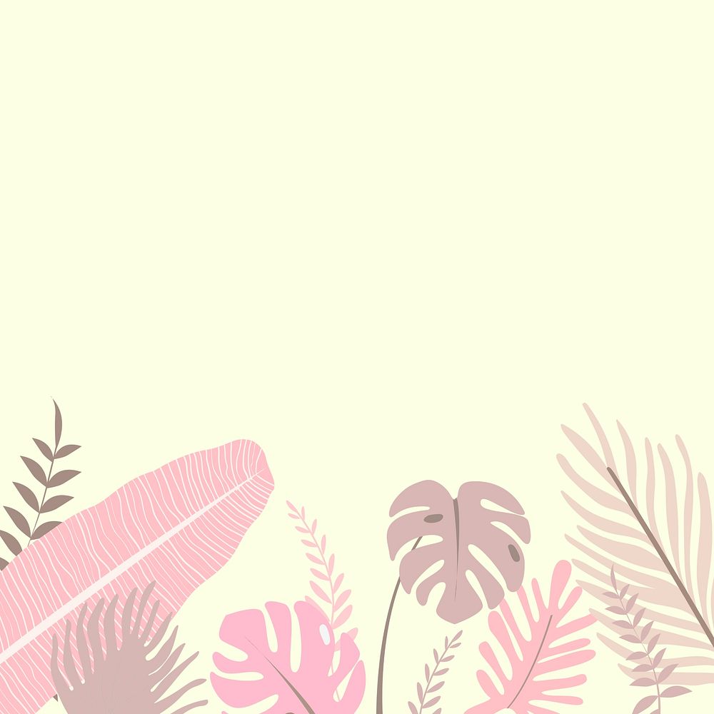 Pastel pink botanical leaf border, yellow design