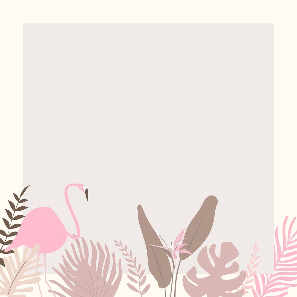 Pink flamingo tropical leaf frame, beige design