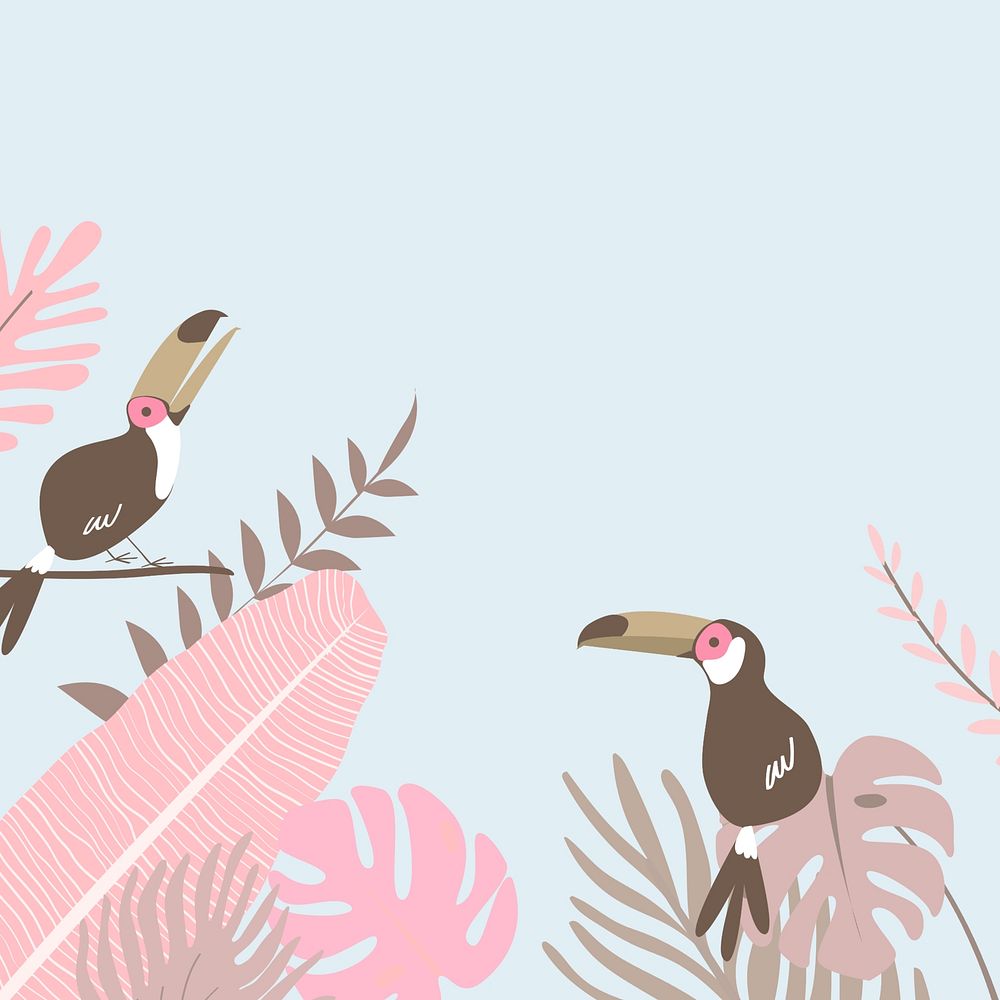 Pastel pink botanical bird border, blue design