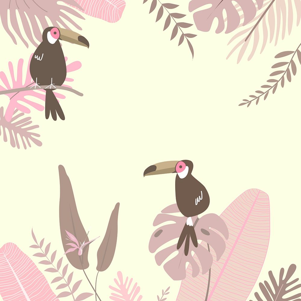 Pastel tropical summer bird border, cream design