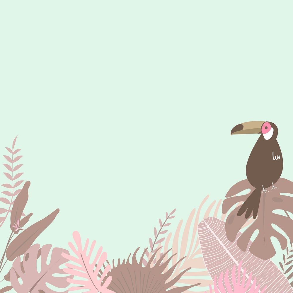 Pastel pink botanical bird border, green design