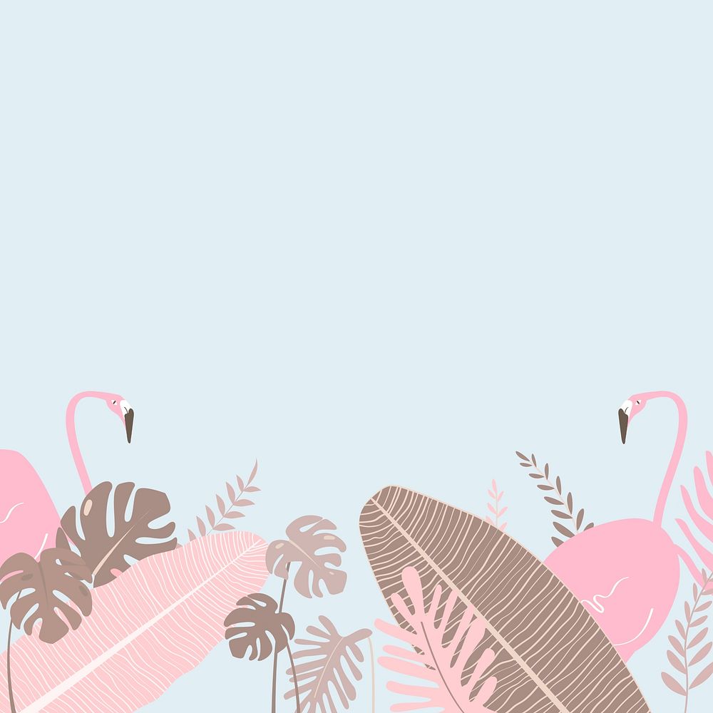 Pastel pink botanical flamingo border, blue design