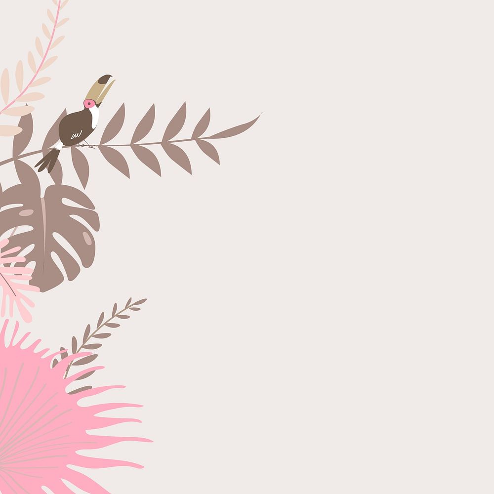 Pastel pink botanical parrot border, beige design