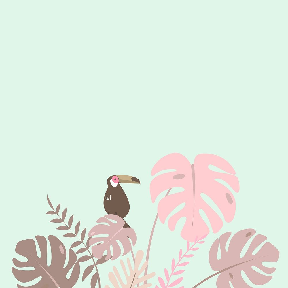 Pastel pink tropical toucan border, green design