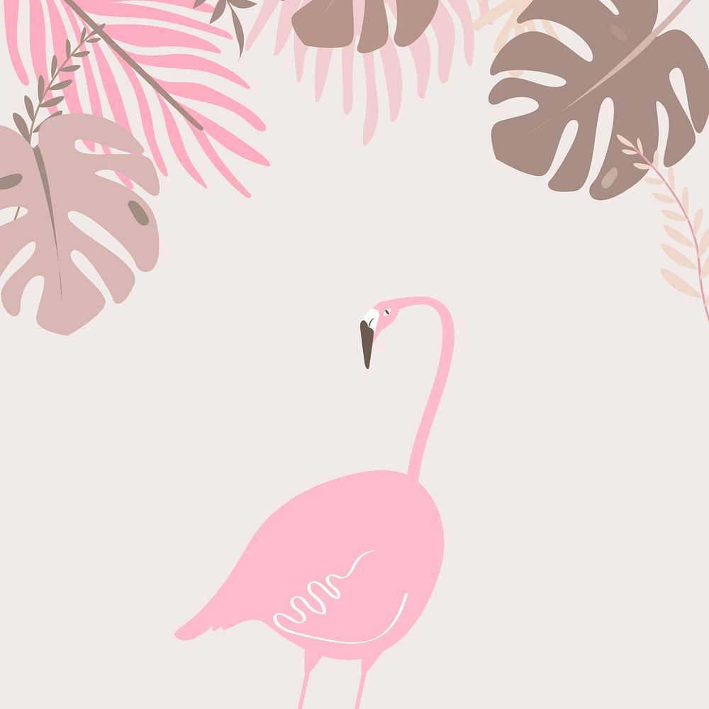 Pastel flamingo tropical leaf illustration, beige design