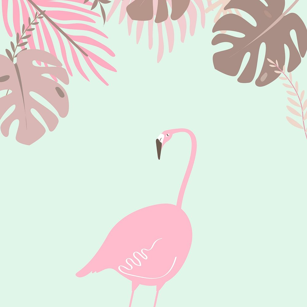 Pastel flamingo tropical leaf illustration, green design