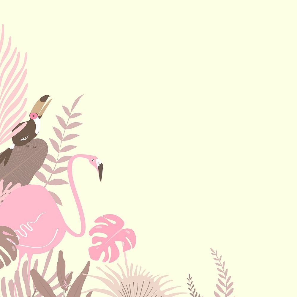 Pastel bird tropical leaf border, cream design