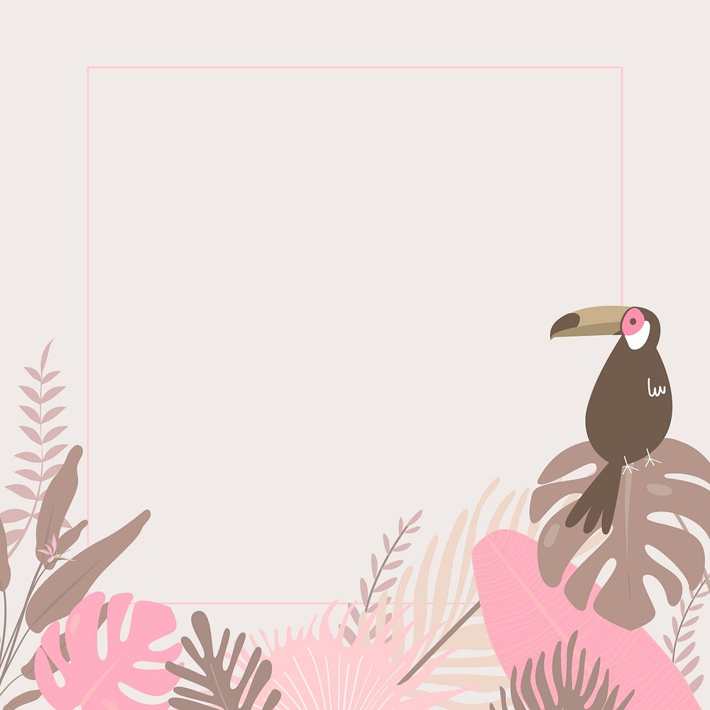 Pink tropical bird square frame, beige design