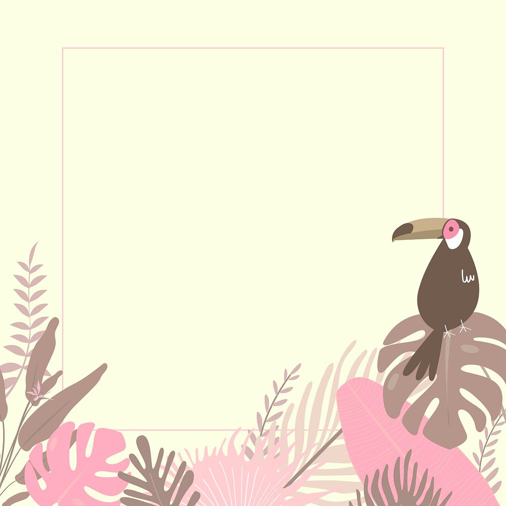 Pink tropical bird square frame, yellow design