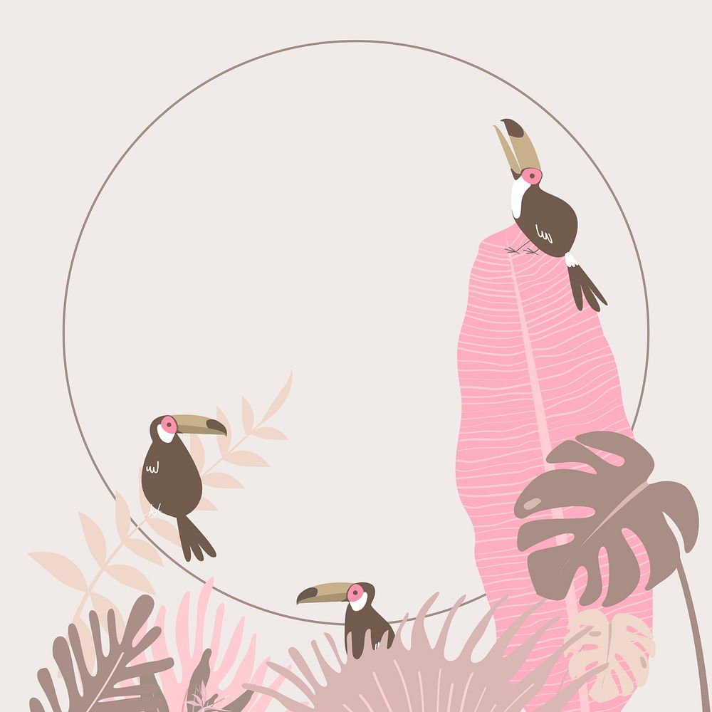 Pink tropical bird circle frame, beige design