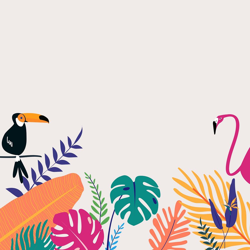 Colorful summer tropical bird border, beige design