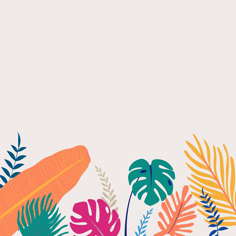 Colorful summer tropical leaf border, beige design