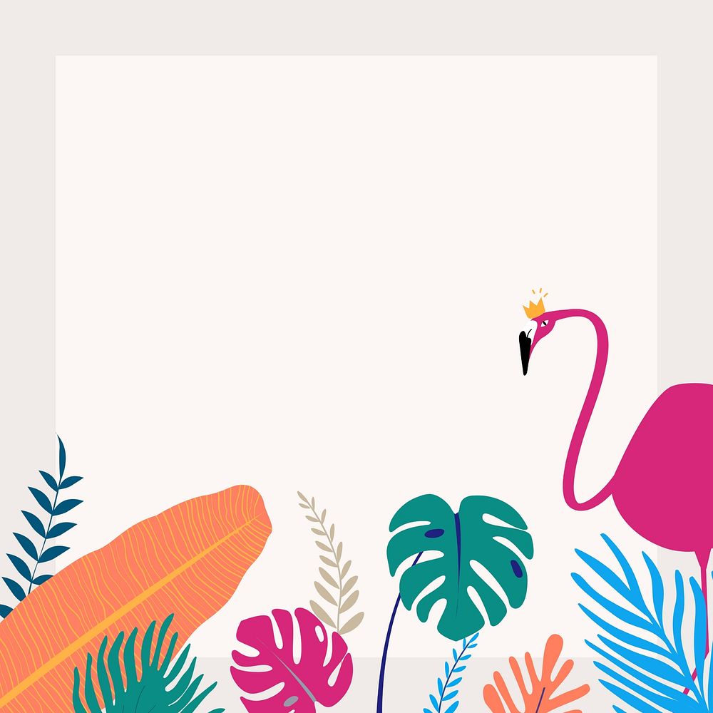 Colorful summer tropical flamingo frame, beige design