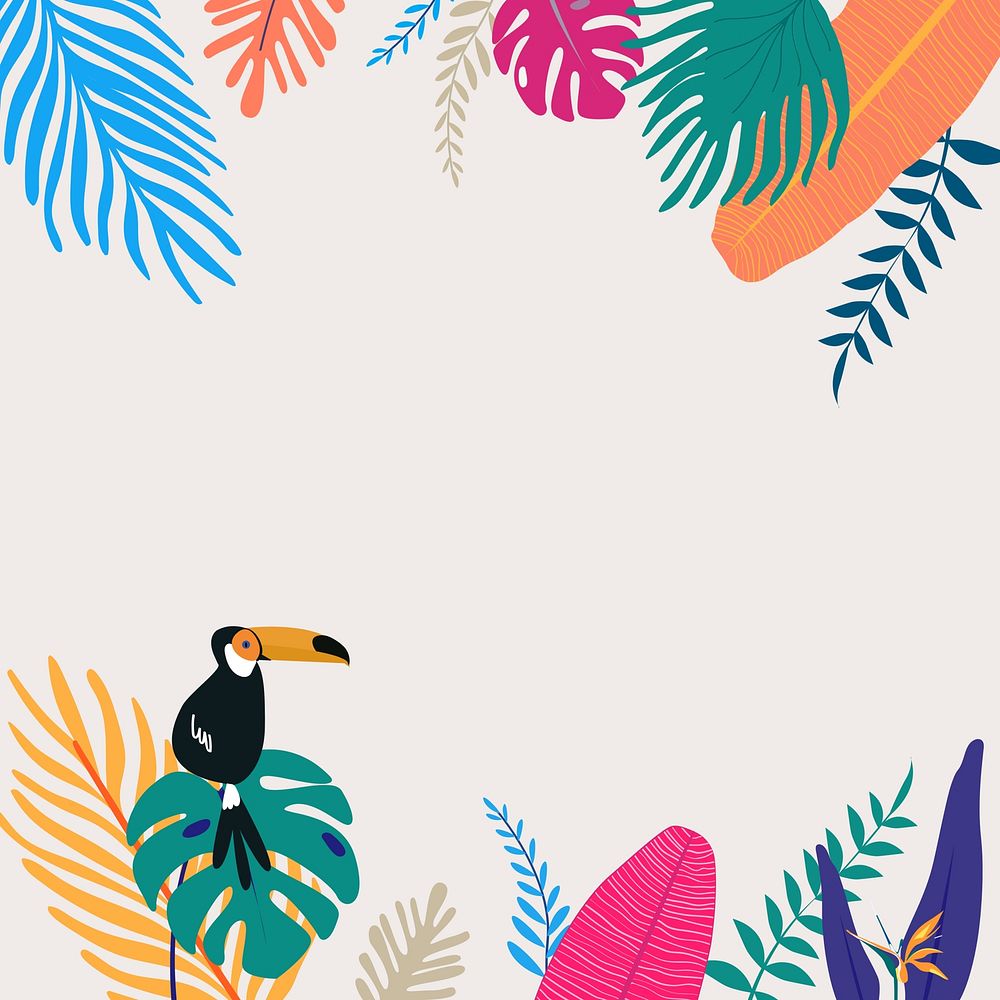 Colorful summer tropical bird border, beige design