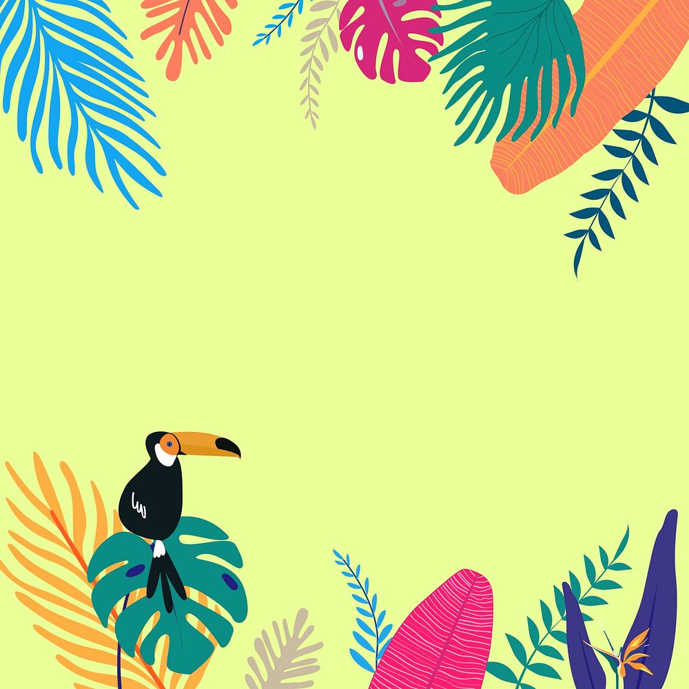 Colorful summer tropical bird border, green design