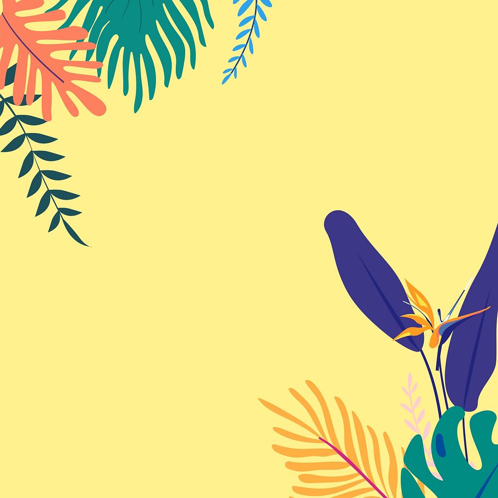 Colorful summer tropical leaf border, yellow design