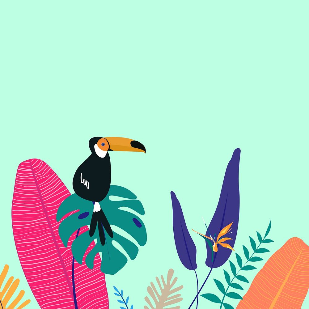 Colorful summer tropical toucan border green design