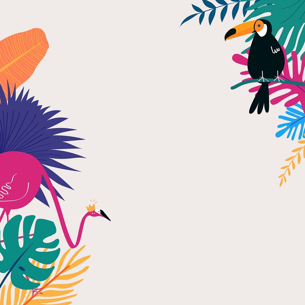 Colorful summer tropical flamingo border, beige design