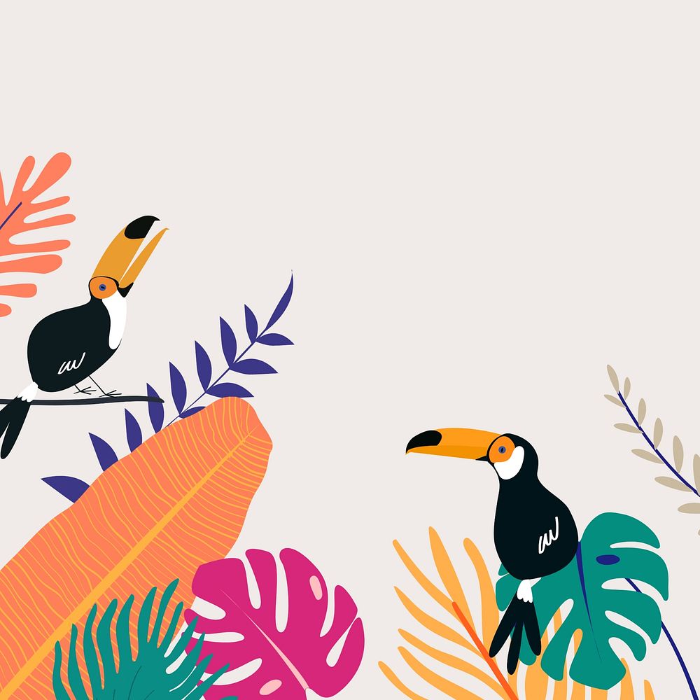 Colorful tropical summer bird border, beige design