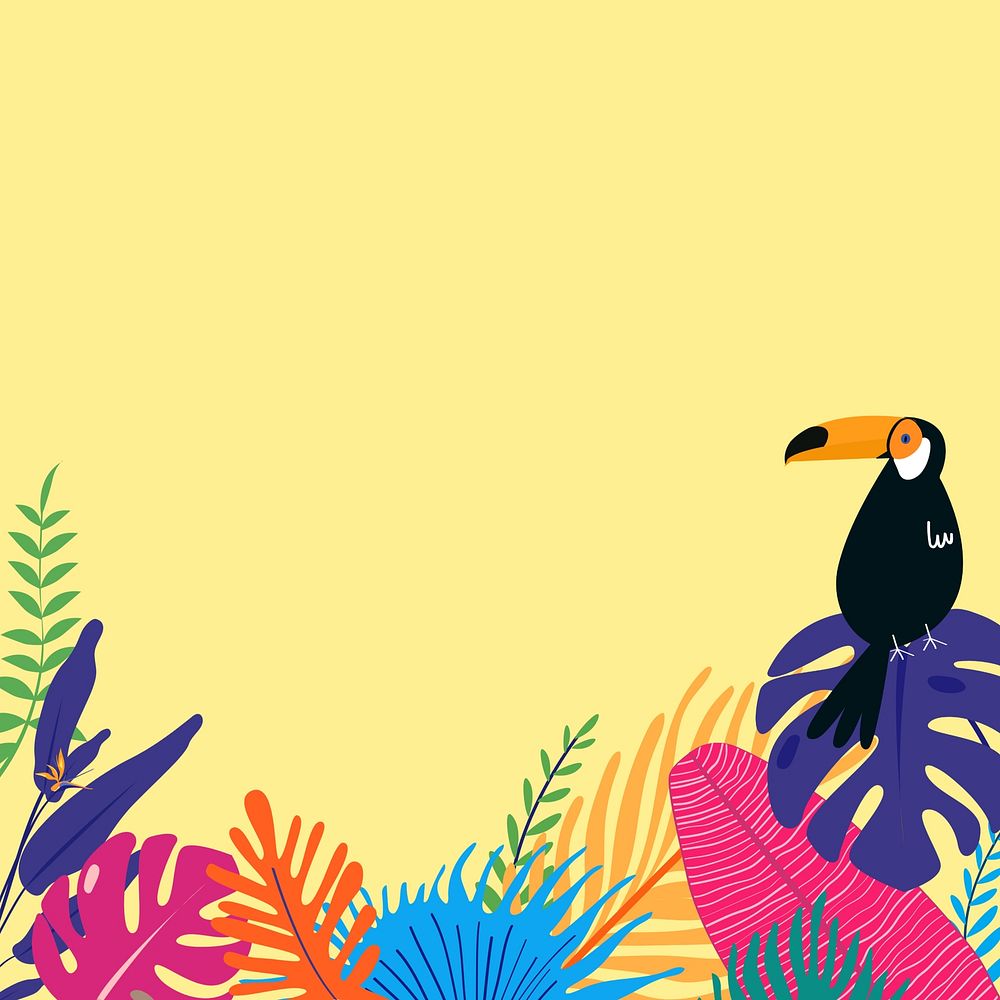 Colorful summer tropical bird border, yellow design