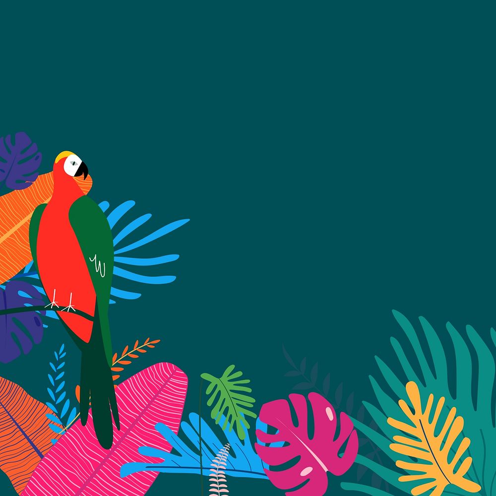 Colorful summer tropical parrot border, green design