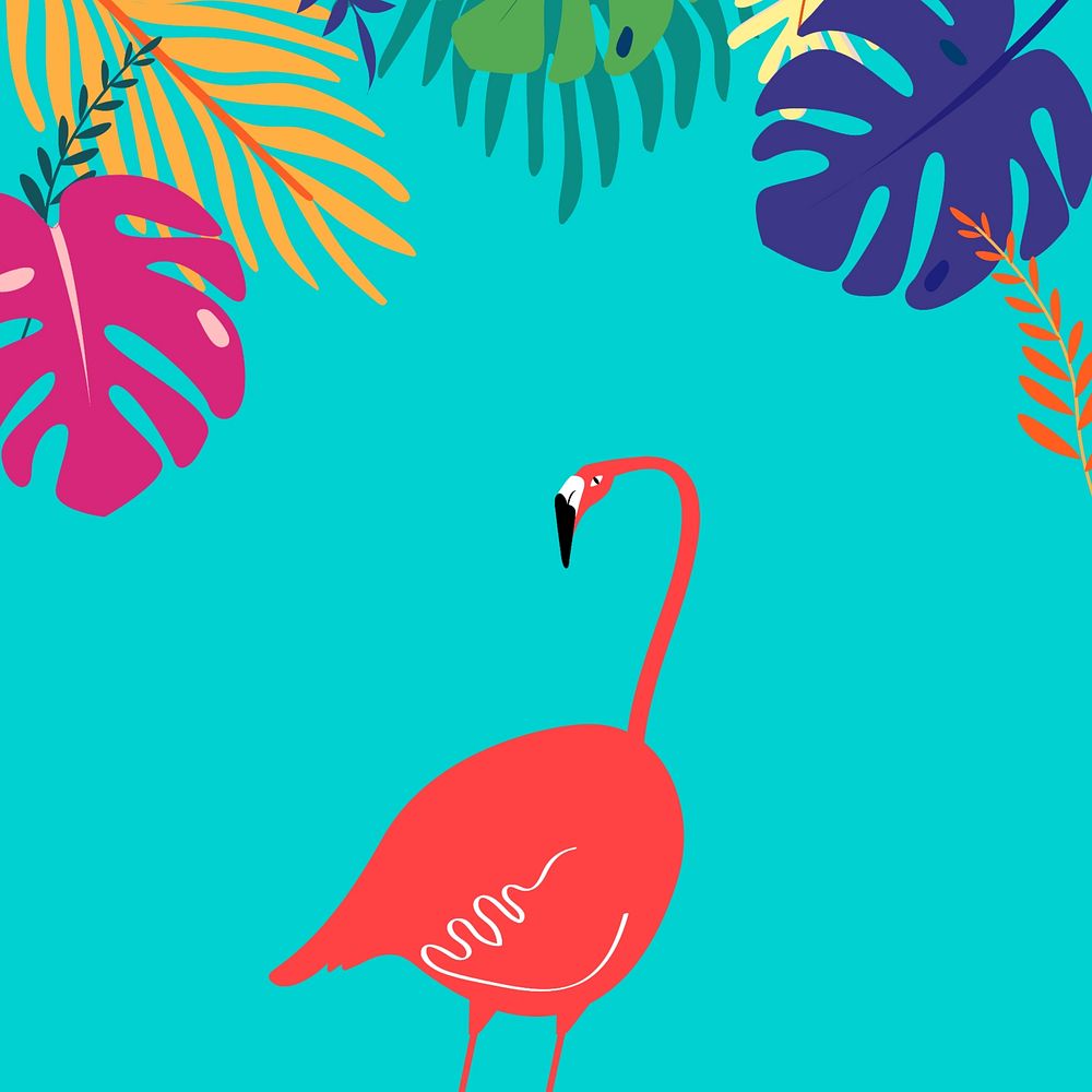 Colorful summer tropical flamingo illustration, blue design