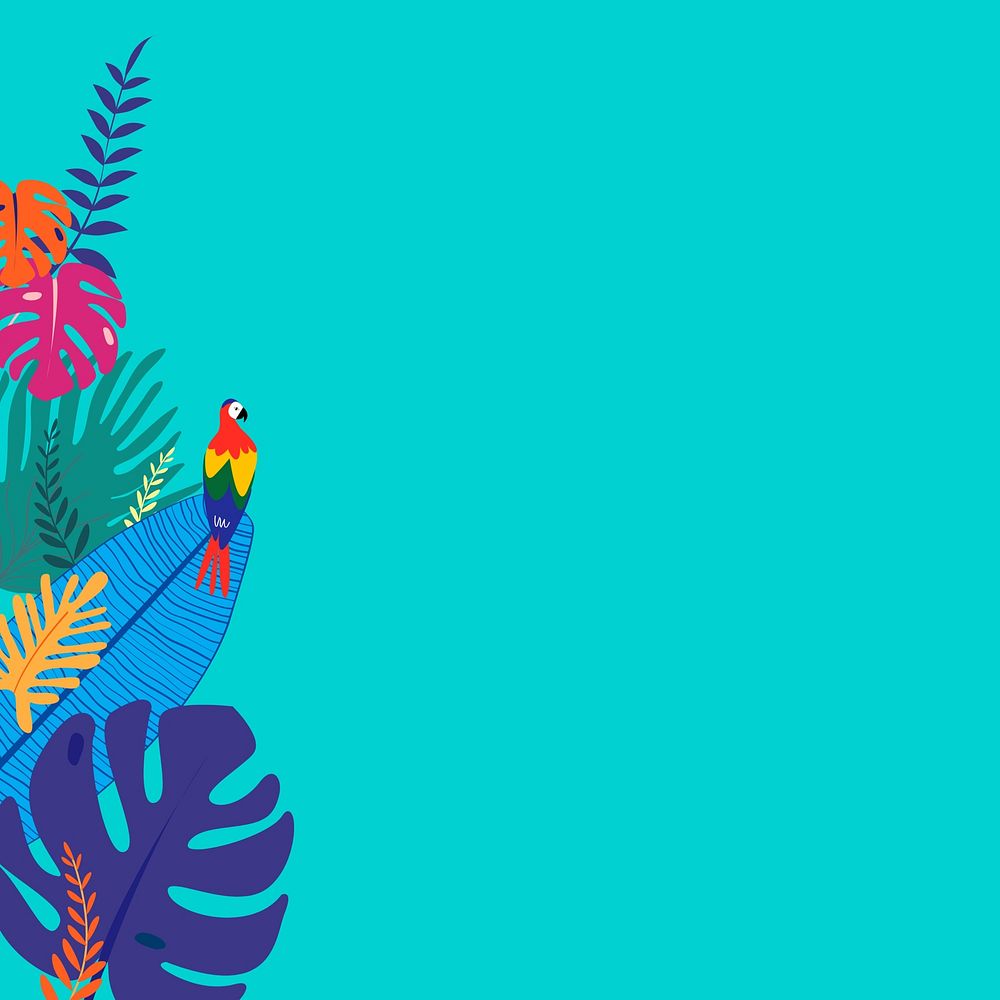 Colorful summer tropical parrot border, blue design