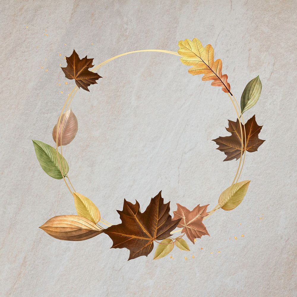 Autumn leaf round gold frame