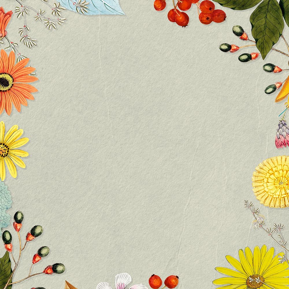 Flower aesthetic frame background, beige textured design