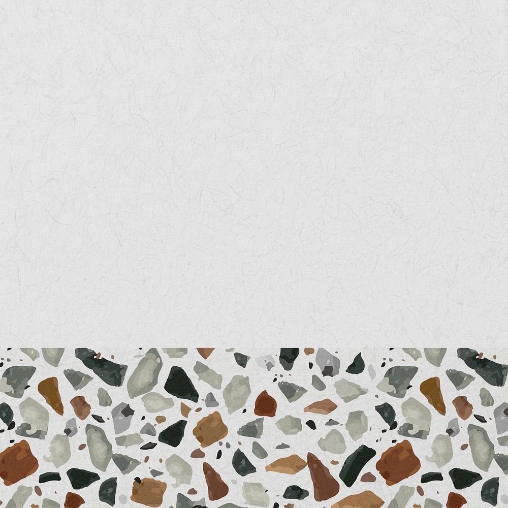 Off-white textured background, watercolor stones border