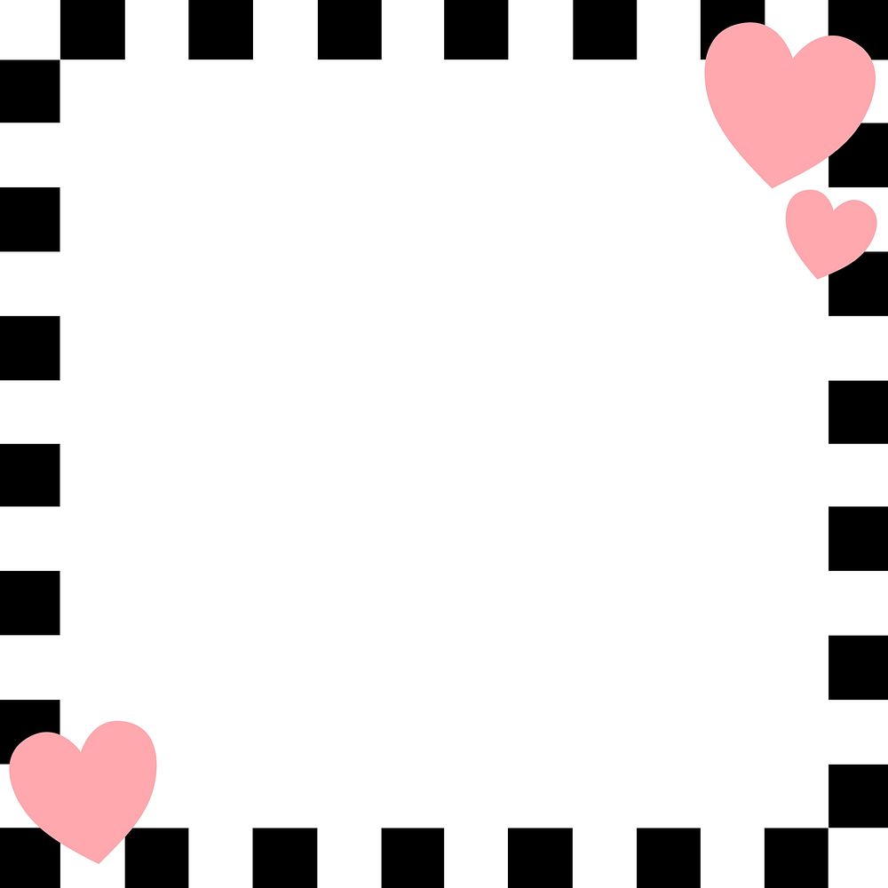 Checkered pattern frame background, cute hearts border