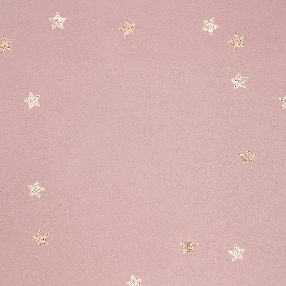 Pastel pink textured background, gold stars border