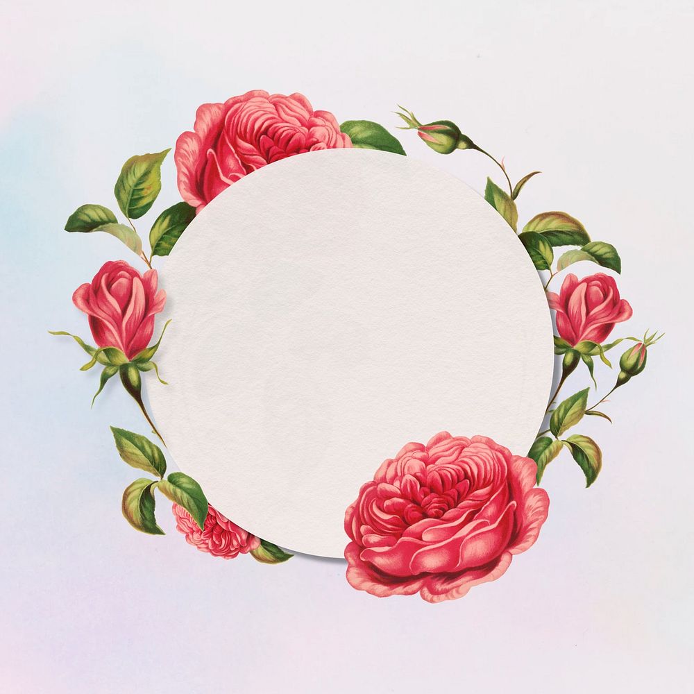 Floral round frame, aesthetic collage element