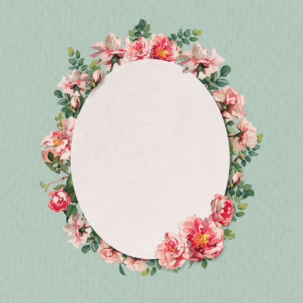 Floral oval frame, aesthetic collage element
