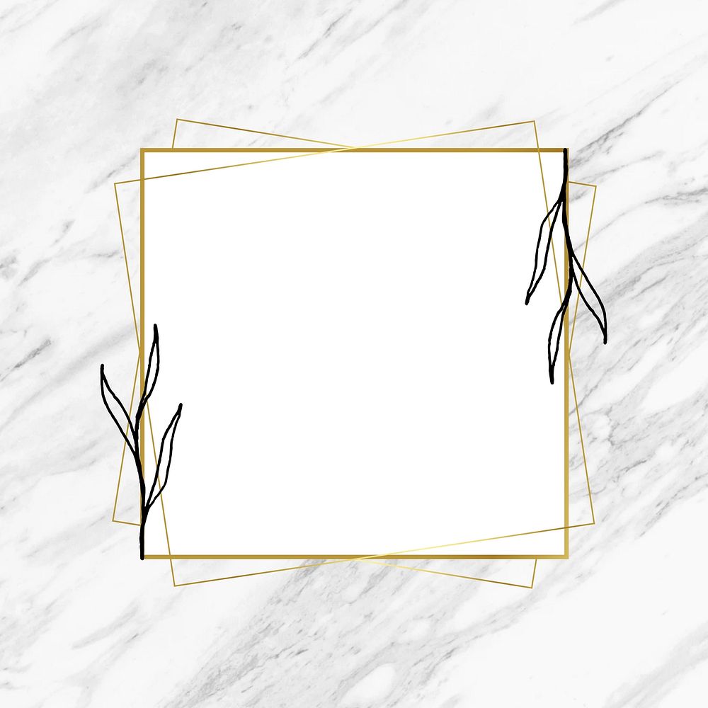 Square gold frame, leaf line art design
