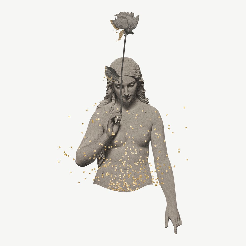 Woman sculpture, holding flower remix psd