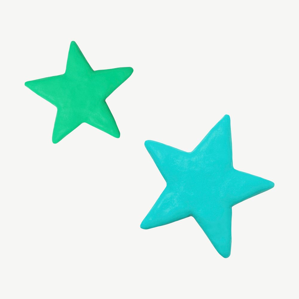 Green stars clay collage element psd