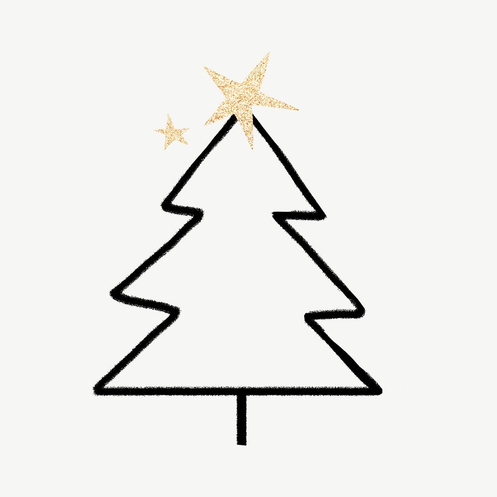 Christmas tree doodle collage element psd