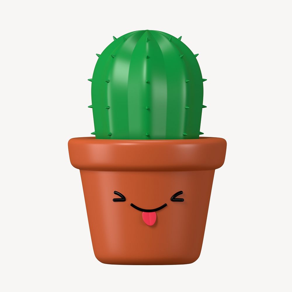 3D playful face cactus, emoticon illustration