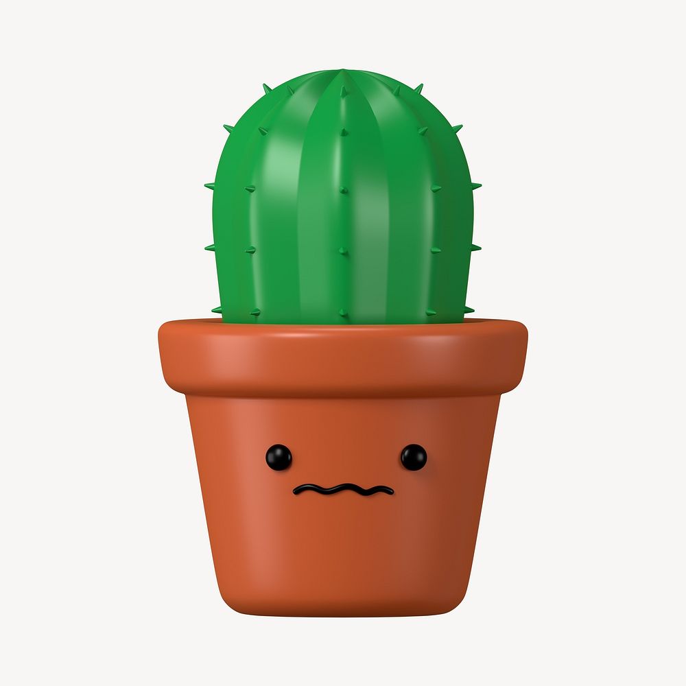 3D scared cactus, emoticon illustration