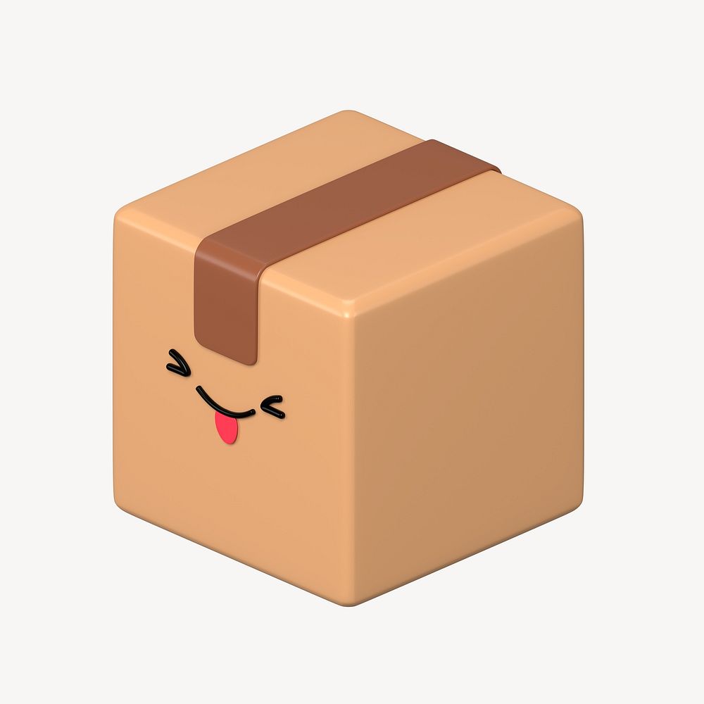 3D playful face parcel box, emoticon illustration