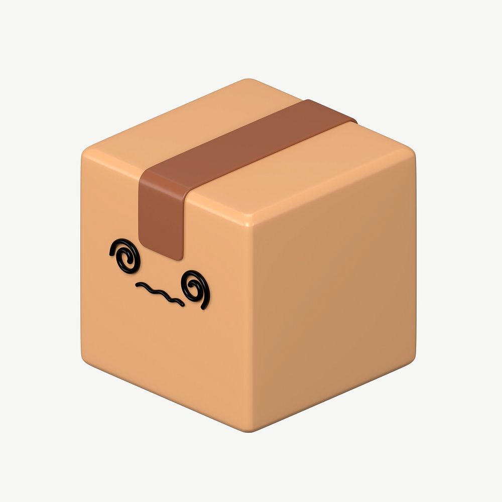 3D spiral eyes parcel box, emoticon illustration psd