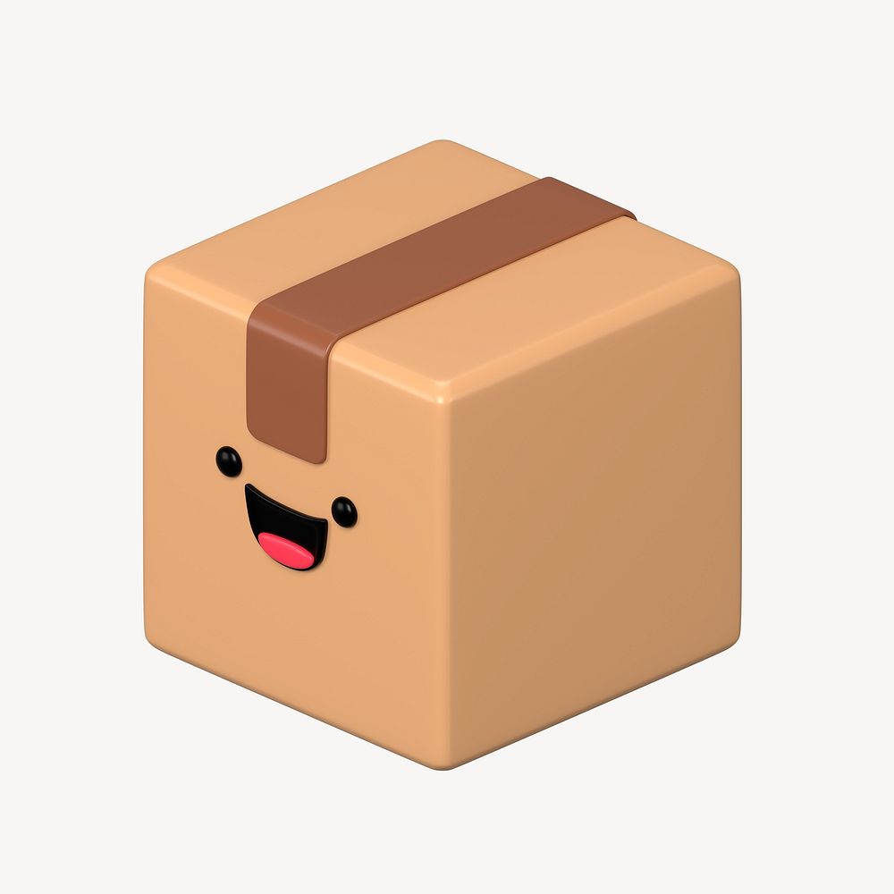 3D happy parcel box, emoticon illustration