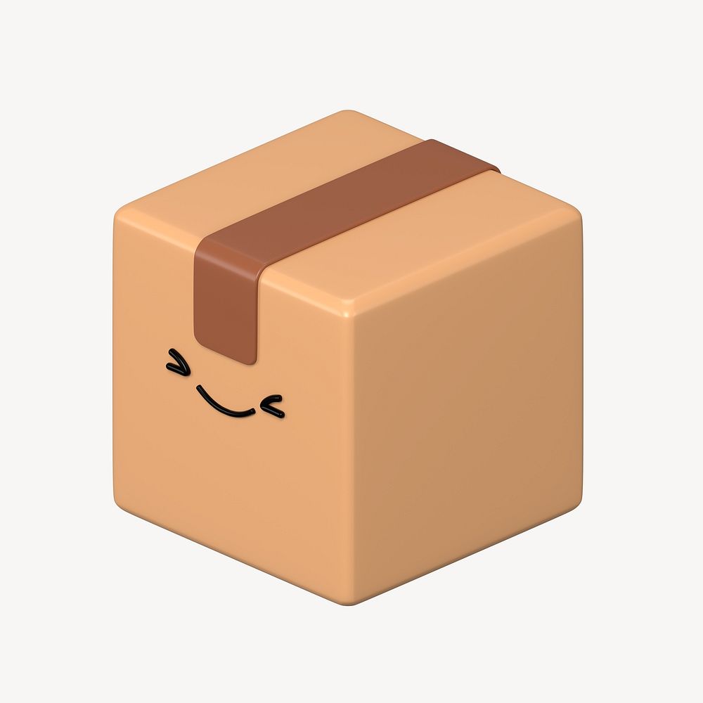 3D happy parcel box, emoticon illustration