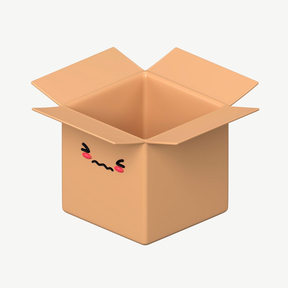 3D blushing face parcel box, emoticon illustration psd