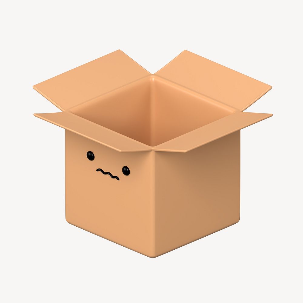 3D scared parcel box, emoticon illustration