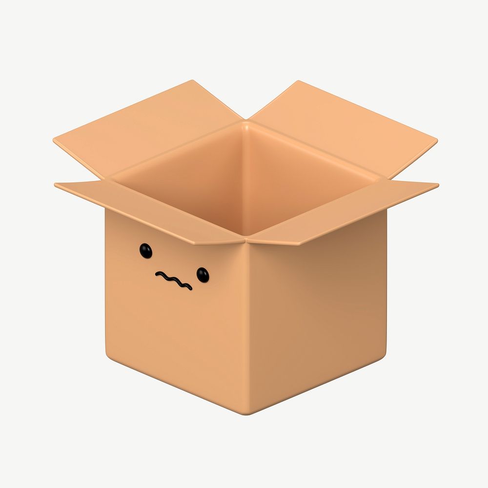3D scared parcel box, emoticon illustration psd