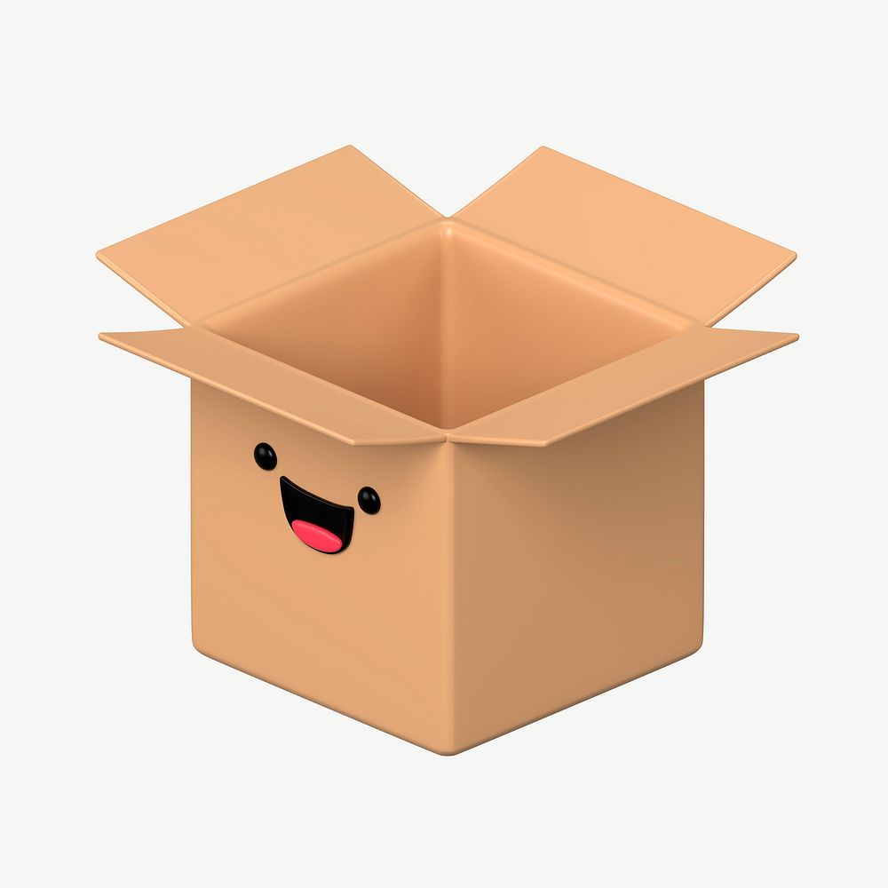 3D happy parcel box, emoticon illustration psd
